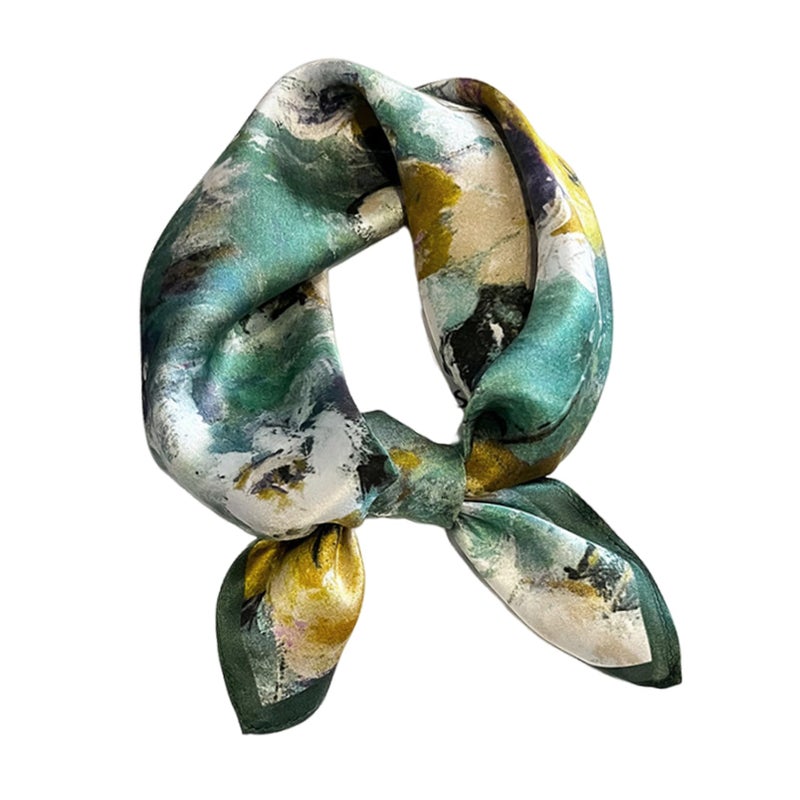 Aufeel 100% Real Mulberry Silk Women Small Square Neck Scarfs 21" Lightweight Headscarf Printed Neckerchief Gift Packed(Vintage Flower) - Image 1