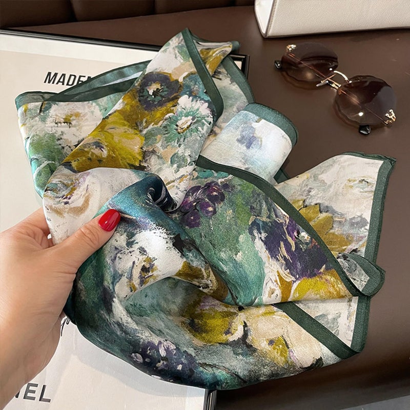 Aufeel 100% Real Mulberry Silk Women Small Square Neck Scarfs 21" Lightweight Headscarf Printed Neckerchief Gift Packed(Vintage Flower) - Image 3