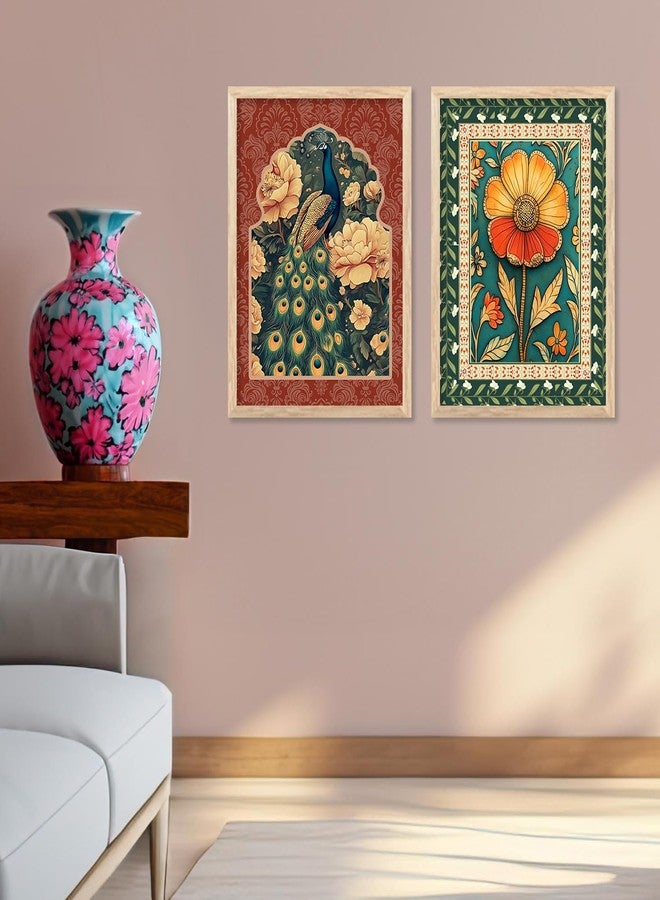 HOTHOUSE Indian Wall Art Home Decor Frames | Framed Wall Painting for Home Room Bedroom Office Wall Décor | Wall Paintings For Home Decoration | Pichwai Art Painting for Wall Decoration | Wall Poster With frames | Traditional Indian Wall Art Madhubani Paintings for Living Room | set of 2 (Art 10, 13x17 inch, Framed) - Image 4