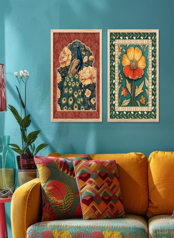 HOTHOUSE Indian Wall Art Home Decor Frames | Framed Wall Painting for Home Room Bedroom Office Wall Décor | Wall Paintings For Home Decoration | Pichwai Art Painting for Wall Decoration | Wall Poster With frames | Traditional Indian Wall Art Madhubani Paintings for Living Room | set of 2 (Art 10, 13x17 inch, Framed) - Image 5