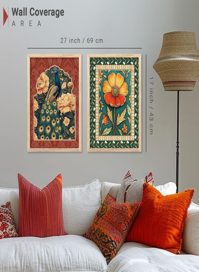 HOTHOUSE Indian Wall Art Home Decor Frames | Framed Wall Painting for Home Room Bedroom Office Wall Décor | Wall Paintings For Home Decoration | Pichwai Art Painting for Wall Decoration | Wall Poster With frames | Traditional Indian Wall Art Madhubani Paintings for Living Room | set of 2 (Art 10, 13x17 inch, Framed) - Image 2