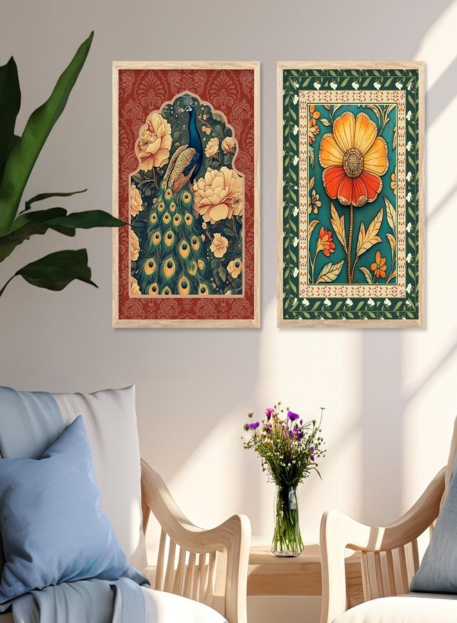 HOTHOUSE Indian Wall Art Home Decor Frames | Framed Wall Painting for Home Room Bedroom Office Wall Décor | Wall Paintings For Home Decoration | Pichwai Art Painting for Wall Decoration | Wall Poster With frames | Traditional Indian Wall Art Madhubani Paintings for Living Room | set of 2 (Art 10, 13x17 inch, Framed) - Image 1