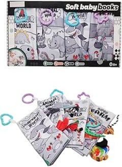 High Quality Black and White Cloth Book Set (4PCS) HighContrast Educational Books for Babies with Textures and Visual Stimulation - Multicolor