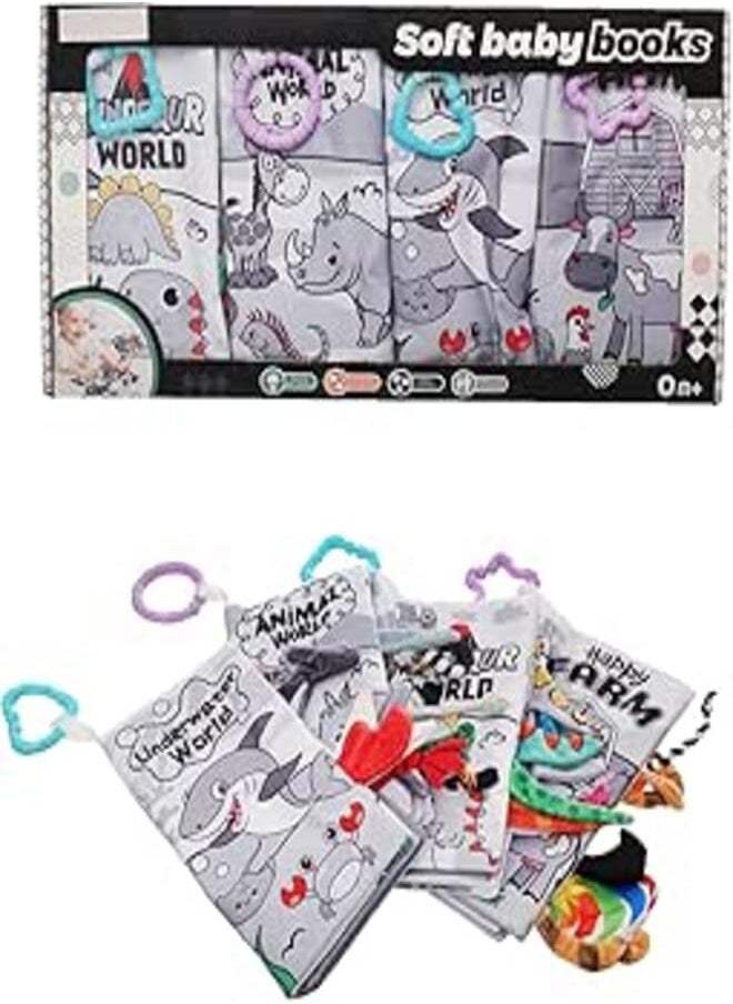 Generic - High Quality Black and White Cloth Book Set (4PCS) HighContrast Educational Books for Babies with Textures and Visual Stimulation - Multicolor - Image 1