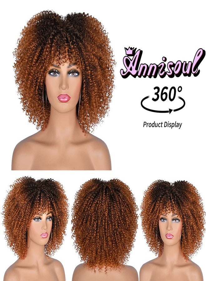 انيسول شعر مستعار قصير مجعد أفرو من أنيسول بطول 10 بوصات للنساء ذوات البشرة السمراء، شعر مستعار أفرو مجعد كثيف مع غرة، شعر مستعار كامل من الألياف الصناعية (من الأسود إلى البني) - Image 3