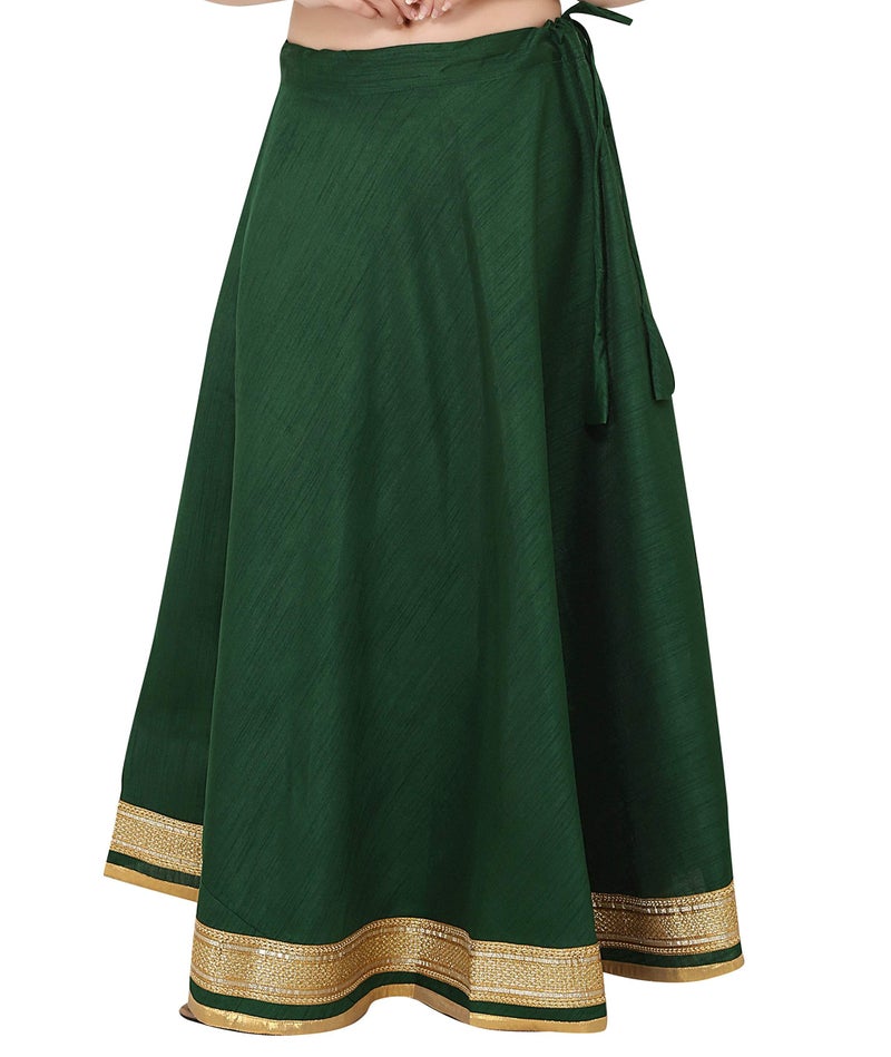 Studio Shringaar Polyester Women's Readymade Lehenga Maxi Skirt With Golden Zari Borders (X Large Size, Green) - Image 1