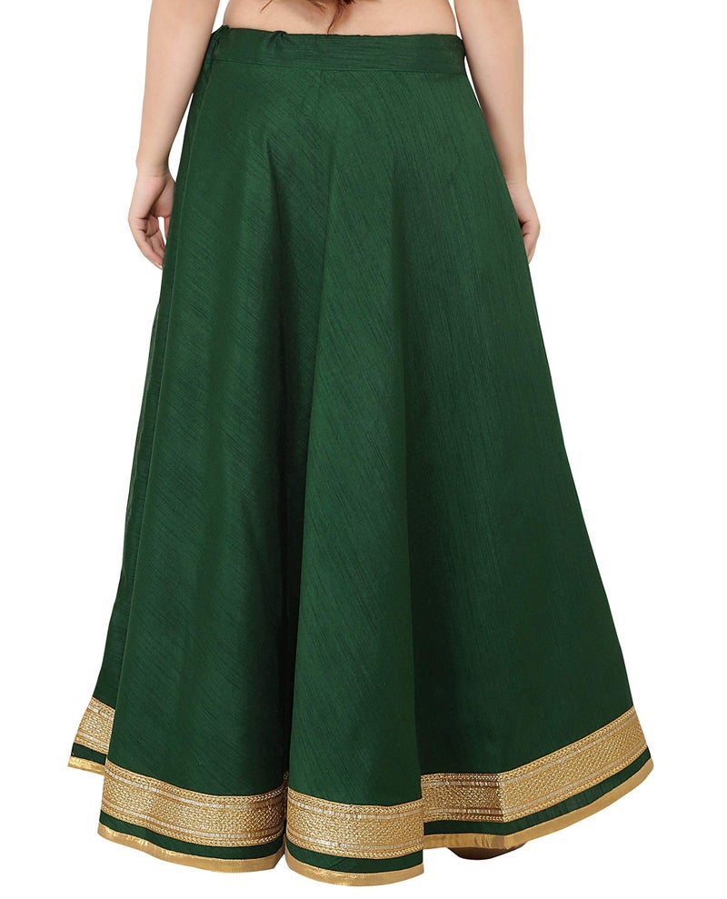 Studio Shringaar Polyester Women's Readymade Lehenga Maxi Skirt With Golden Zari Borders (X Large Size, Green) - Image 3