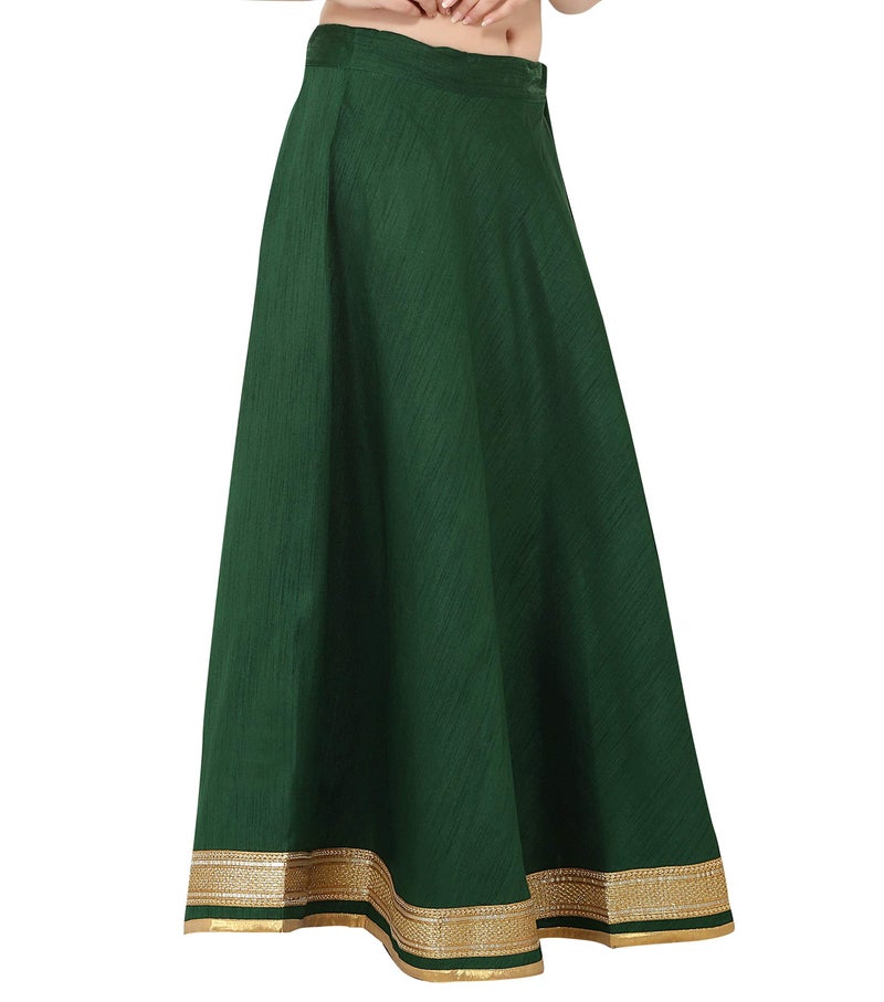 Studio Shringaar Polyester Women's Readymade Lehenga Maxi Skirt With Golden Zari Borders (X Large Size, Green) - Image 5