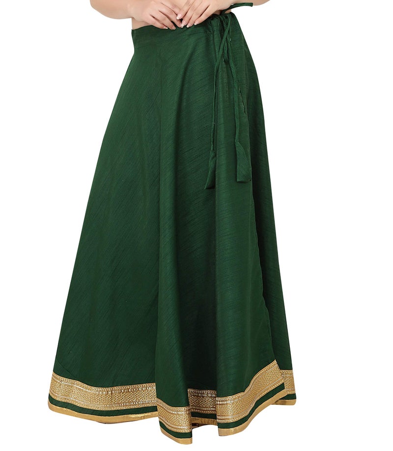 Studio Shringaar Polyester Women's Readymade Lehenga Maxi Skirt With Golden Zari Borders (X Large Size, Green) - Image 2