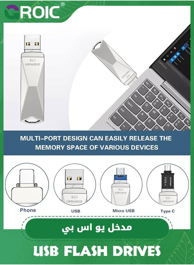 GROIC - Silver USB Flash Drive for iPhone Photo Stick 64GB Thumb Drive or USB C Android Phone Photo Storage 2in1 Memory Stick Compatible i-Phone Pad Android Mac-Book USB C and PC - Image 1