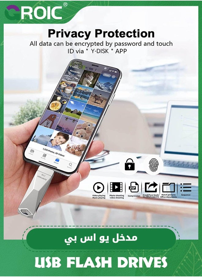 GROIC Silver USB Flash Drive for iPhone Photo Stick 64GB Thumb Drive or USB C Android Phone Photo Storage 2in1 Memory Stick Compatible i-Phone Pad Android Mac-Book USB C and PC  - Image 4