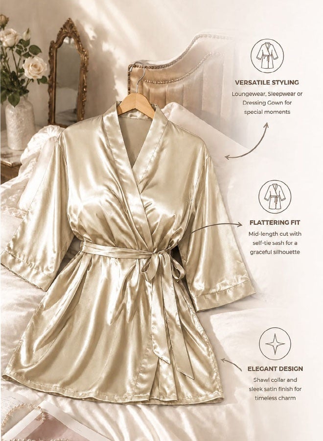 MARGOUN Women's XL/2XL Size Pure Short Satin Robes Bridesmaid and Bride Silky Robes Sleepwear Soft Dressing Gown Bride Pajamas Morning Robe Mid-Length Nightdress Golden - Image 4