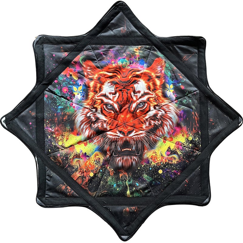 Yangge Dance Handkerchief Octagonal Scarf Lycra Fabric for Adults Music Festival - Attacking Tiger