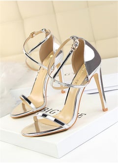 BIGTREE 11cm European And American Fashion Summer High Heels With Hollowed Out Cross Straps Grey  - Image 1