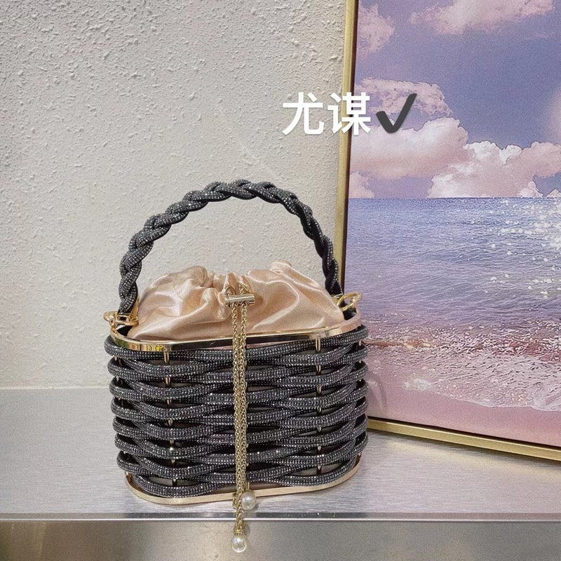 Metal Hollow Shiny Colorful Rhinestone Vegetable Basket Bird Cage Bag Banquet Diamond Bucket Bag Clutch Messenger Bag - Image 4