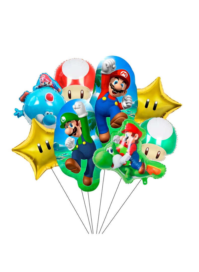 FRUITFUL PARTY Super Mario Party Decorations Balloons, 7pcs Super Mario Bros Balloons Including Mario Mushroom Foil Balloon Star Foil Balloons etc Super Mario Foil Balloons for Mario Themed Party - Image 1