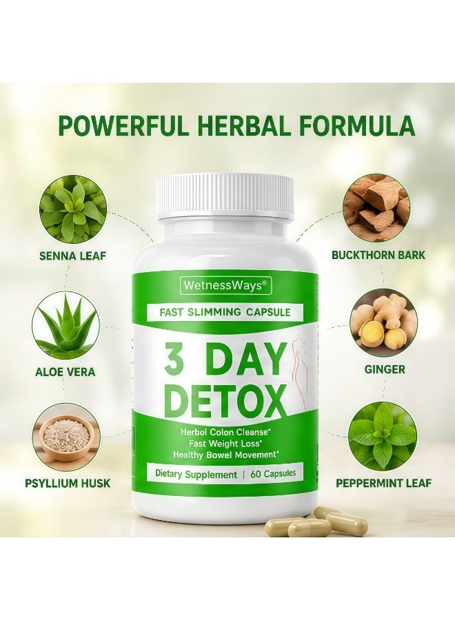 WelnessWays 3 Day Detox Fast Slimming Capsules | Herbal Colon Cleanse for Healthy Weight Management & Bowel Support - 60 Capsules - Image 2