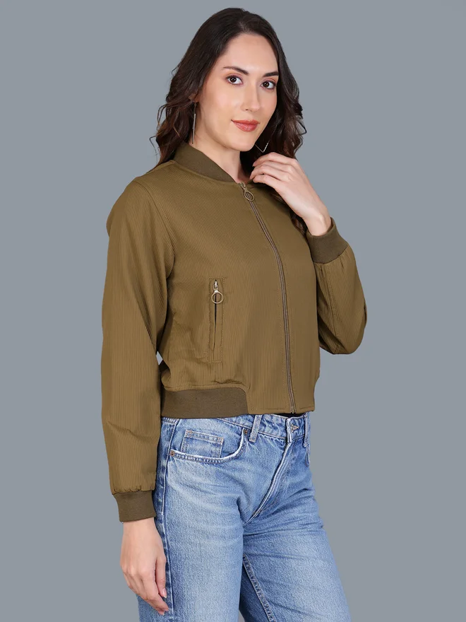 Fort Collins  Women Brown Crop Bomber Jacket for Women | Best Price UAE