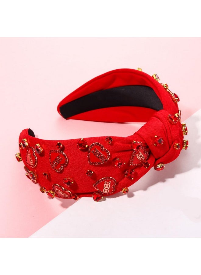 Boderier Valentines Day Headband Red Xoxo Heart Headband Jeweled Crystal Knotted Headband Valentines Lover Party Accessory Valentines Day Gifts For Women Girls (Red-Rhinestone Xoxo Heart)  - Image 4