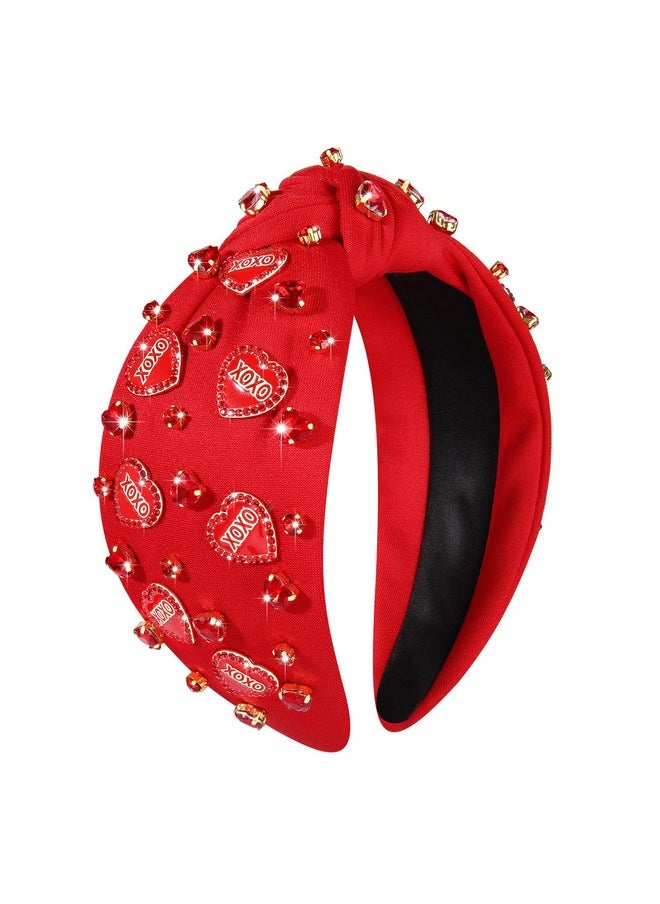 Boderier Valentines Day Headband Red Xoxo Heart Headband Jeweled Crystal Knotted Headband Valentines Lover Party Accessory Valentines Day Gifts For Women Girls (Red-Rhinestone Xoxo Heart)  - Image 1
