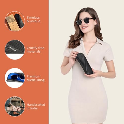 HAMELIN Sunglasses Case With Zipper | Keeps The Sunglasses Safe From Scratches, Dirt | Eye Glass Box & Spectacle Case For Men & Women | Eyewear Carrying Case For Easy Travel & Outings | Black Checked - Image 5
