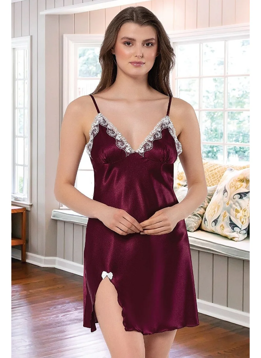 Faal 2115 Satin Nightgown Dressing Suit-Burgundy