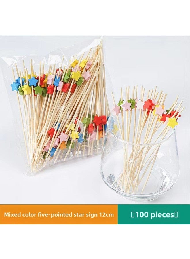 Fruit Stakes Bamboo Stakes Disposable Fruit Fork Hamburger Sushi Stakes Sushi Stakes String Stakes Flower Stakes Sugar-Coated Berry Stakes-Specification:Mixed Color Five-pointed Star 12cm  - Image 1