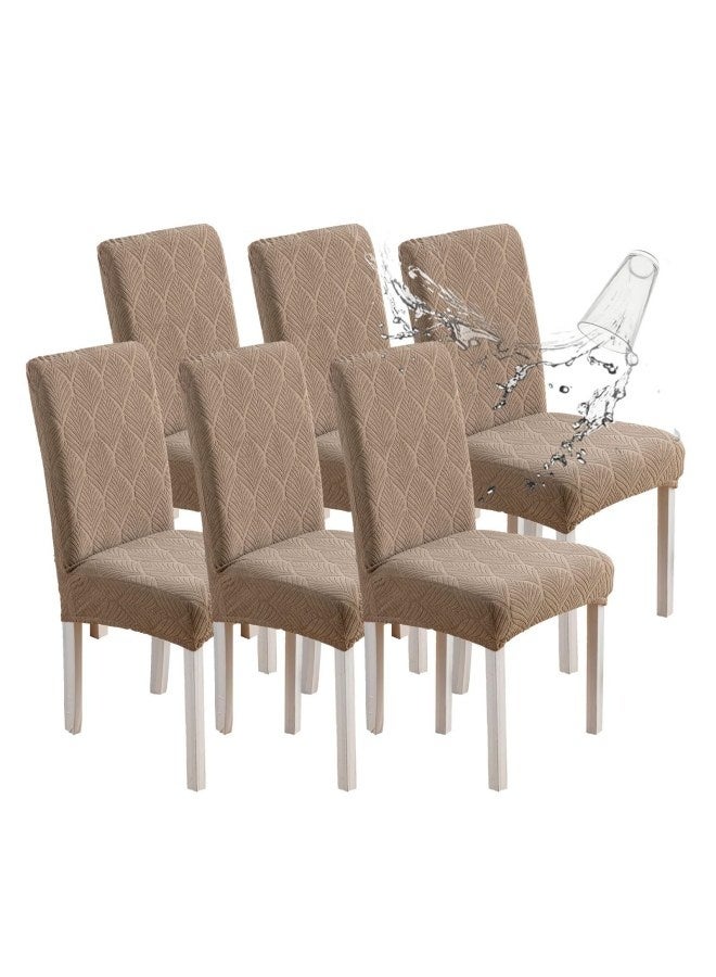 6 PCS High-grade and dirt-resistant taupe Waterproof Dining Chair Covers, Removable Washable High Back Chair Protector for Kitchen Hotel Restaurant Banquet, Little Leaf Pattern - Image 1