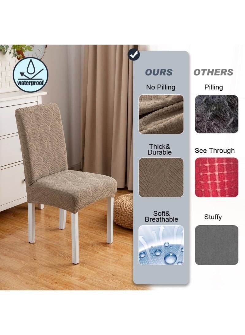 6 PCS High-grade and dirt-resistant taupe Waterproof Dining Chair Covers, Removable Washable High Back Chair Protector for Kitchen Hotel Restaurant Banquet, Little Leaf Pattern - Image 4