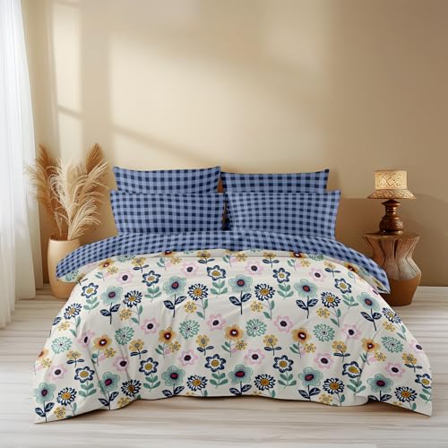 LOOMLYFE 300 TC All Season King Size AC Comforter || Blanket || Duvet with 1 King Size Elastic Fitted Bedsheet and 2 Large Pillow Cover - 4 Piece Comforter Set - BlueSunflower - Image 1
