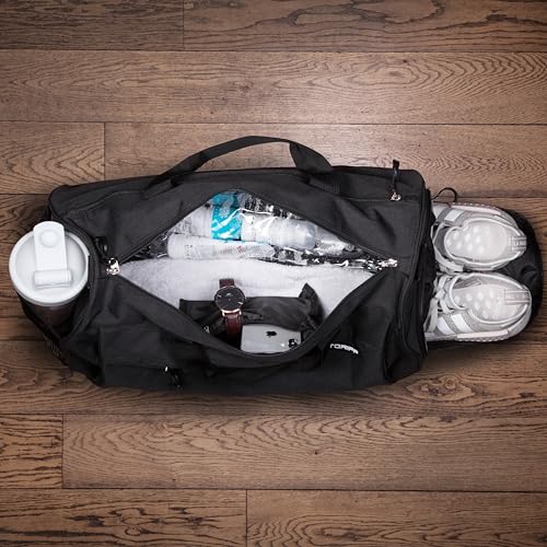 Fitgriff® Gym Bag for Men & Women with Shoe & Wet Compartment - Duffle Bag for Travel, Sports, Fitness & Workout (Full Black, 23 x 12 x 12″ (Medium)) - Image 3