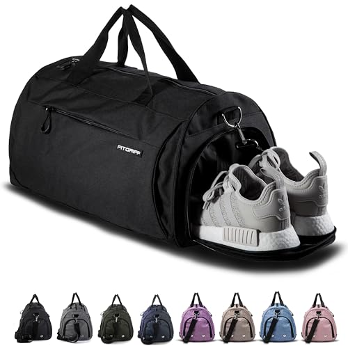 Fitgriff® Gym Bag for Men & Women with Shoe & Wet Compartment - Duffle Bag for Travel, Sports, Fitness & Workout (Full Black, 23 x 12 x 12″ (Medium)) - Image 1