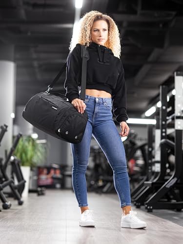 Fitgriff® Gym Bag for Men & Women with Shoe & Wet Compartment - Duffle Bag for Travel, Sports, Fitness & Workout (Full Black, 23 x 12 x 12″ (Medium)) - Image 5