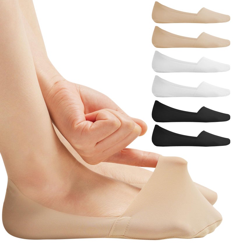Murmorers No Show Socks for Women, Non Slip Nylon Thin Footies Invisible Silky Low Liner Socks for Loafers Flats 6 Pairs Size 5-8 White Nude Black - Image 1
