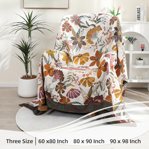 VANJOROY Boho Throw Blanket for Bed, 100% Cotton Muslin Soft Twin Throw-Floral Farmhouse Rustic Decor Blanket for Couch Sofa Quilt and Gift, 60" x 80"-BeigeWhite - Image 5