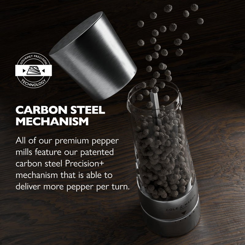 Cole & Mason Derwent Pepper Mill - Refillable Pepper Grinder with Gourmet Precision Mechanisms - Kitchen Accessories for Cooking - Black Peppercorn Grinder for Seasoning - Pepper Mill, Stainless Steel - Image 3
