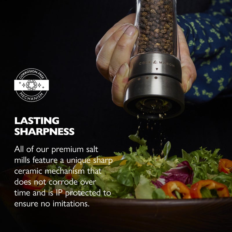 Cole & Mason Derwent Pepper Mill - Refillable Pepper Grinder with Gourmet Precision Mechanisms - Kitchen Accessories for Cooking - Black Peppercorn Grinder for Seasoning - Pepper Mill, Stainless Steel - Image 4