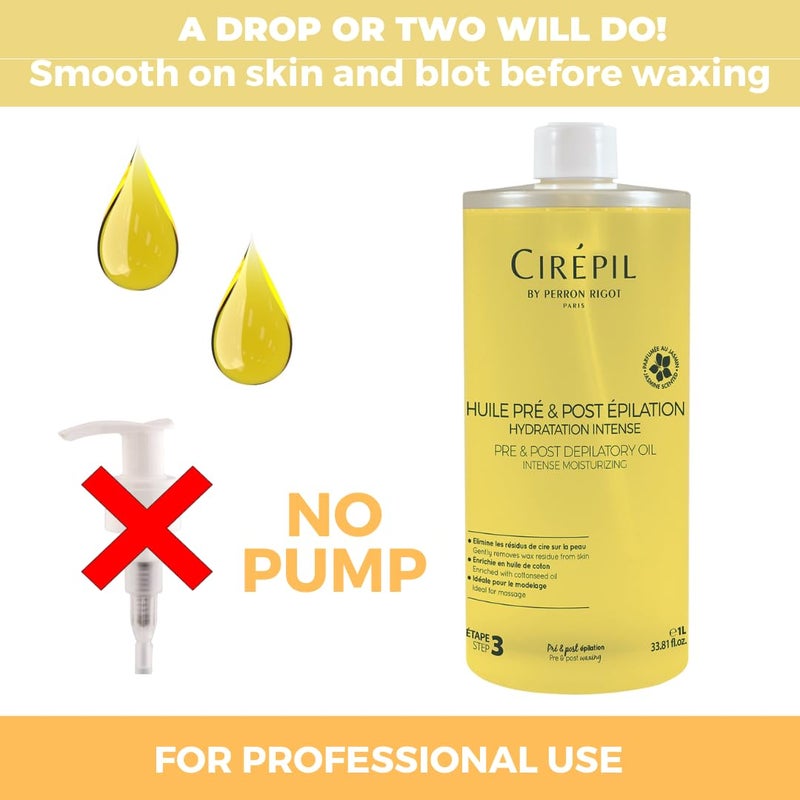 Cirepil - Pre & Post Depilatory Oil - Protects Skin for Comfortable Waxing & Removes Wax Residue - Soothing Jasmine Scented Formula - Professional Refill Bottle, 1000ml - Image 2