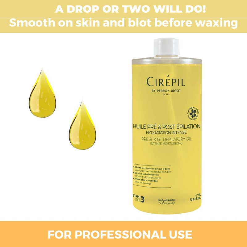 Cirepil - Pre & Post Depilatory Oil - Protects Skin for Comfortable Waxing & Removes Wax Residue - Soothing Jasmine Scented Formula - Professional Refill Bottle, 1000ml - Image 4