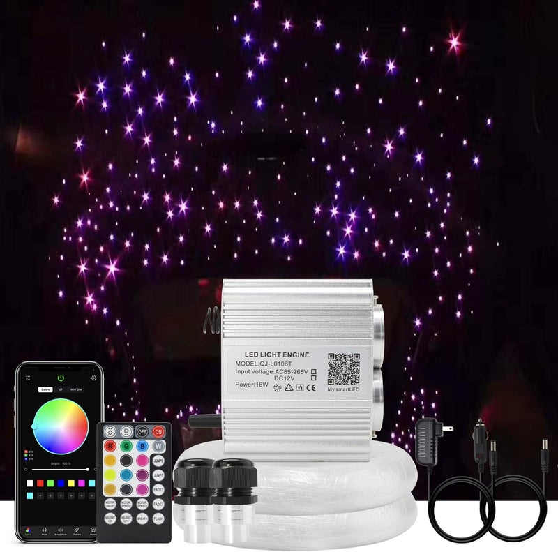 AKEPO Upgraded 16W Dual Head Twinkle Fiber Optic Lights Kit with 750pcs of Mixed Diameter Fibers 9.8ft/3m+Remote, Car Home Use RGBW Twinkle+APP Control+Music Activated Star Ceiling Sky Light - Image 1