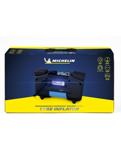 MICHELIN 12314 PROGRAMMABLE SUPERFAST 4×4/SUV Digital TYRE INFLATOR with Pre-Set, Bleed Valve, 3 Piece adaptors and LED Light