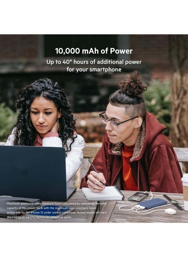 بيلكين باور بنك محمول بمنفذ USB C (10000 مللي أمبير في الساعة مع منفذ USB C ومنفذا USB A لشحن يصل إلى 15 وات متوافق مع أجهزة الآيفون والأجهزة التي تدعم الأندرويد وسماعات آير بودز وأجهزة الأي باد، وغير ذلك المزيد) أزرق - Image 3