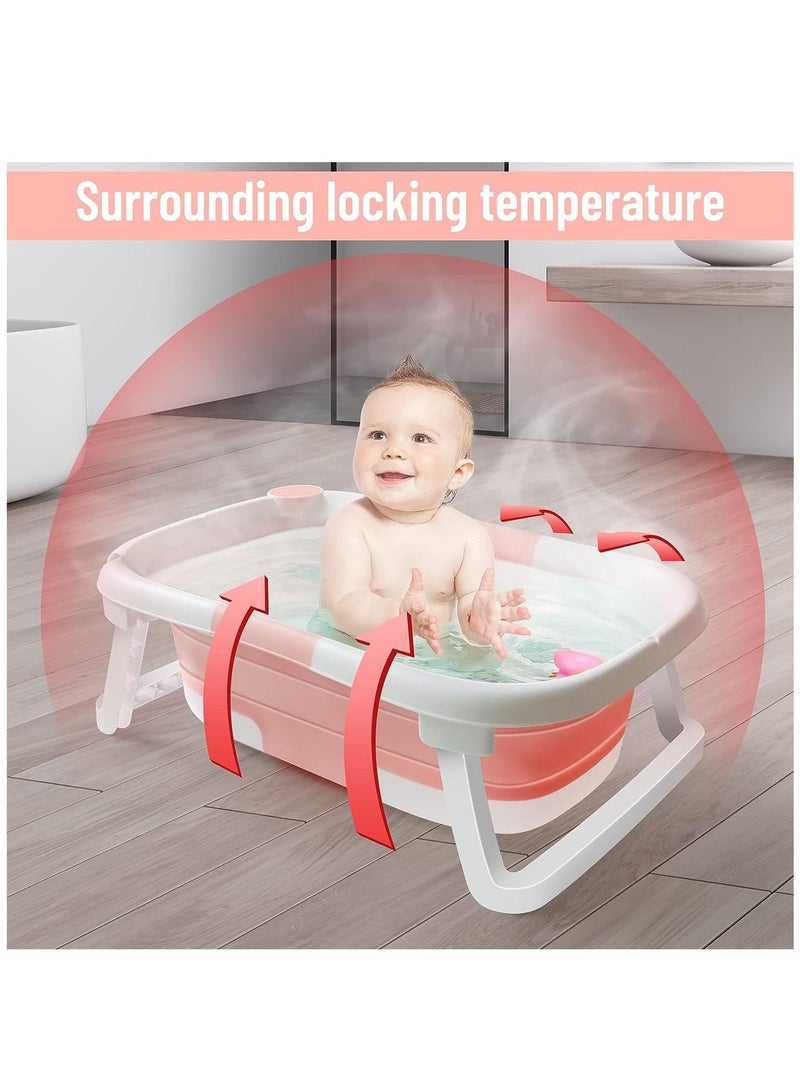 عربست حوض استحمام قابل للطي للأطفال قابل للطي ، حوض استحمام محمول آمن مع وسادة مسند الماء ، دعم الأرجل مانع للانزلاق مناسب لحديثي الولادة - Image 3