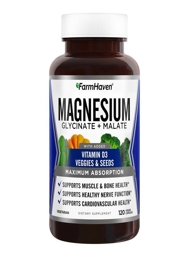 FarmHaven Magnesium Complex –Magnesium Glycinate & Malate w/Vitamin D3, 100% Chelated for Max Absorption, Vegetarian – Bone Health, Nerves, Muscles, 120 Capsules, 60 Days - Image 1