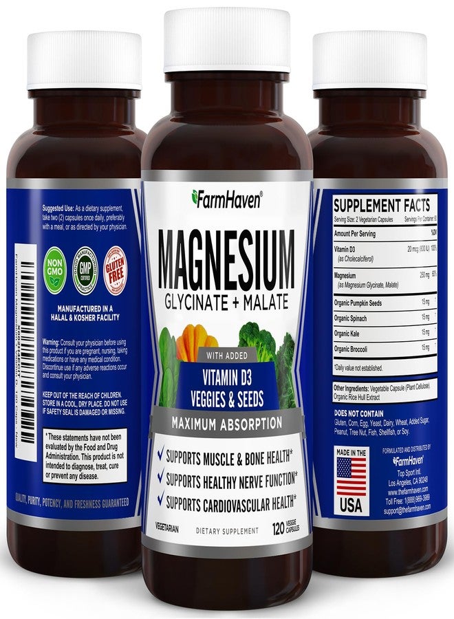 FarmHaven Magnesium Complex –Magnesium Glycinate & Malate w/Vitamin D3, 100% Chelated for Max Absorption, Vegetarian – Bone Health, Nerves, Muscles, 120 Capsules, 60 Days - Image 5