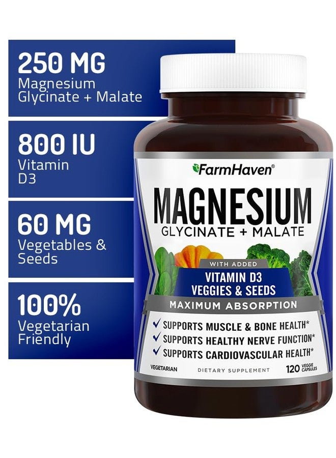 FarmHaven Magnesium Complex –Magnesium Glycinate & Malate w/Vitamin D3, 100% Chelated for Max Absorption, Vegetarian – Bone Health, Nerves, Muscles, 120 Capsules, 60 Days - Image 3