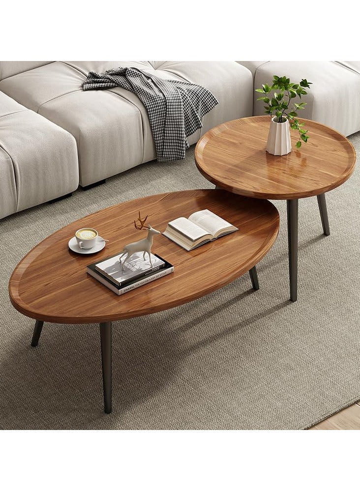 AUTOYSUR طقم طاولتين لغرفة المعيشة، طاولة قهوة مركبة، طاولة شاي مناسبة لغرفة المعيشة وغرفة النوم، طاولة غرفة معيشة كبيرة السعة للتخزين (لون الجوز) - Image 1