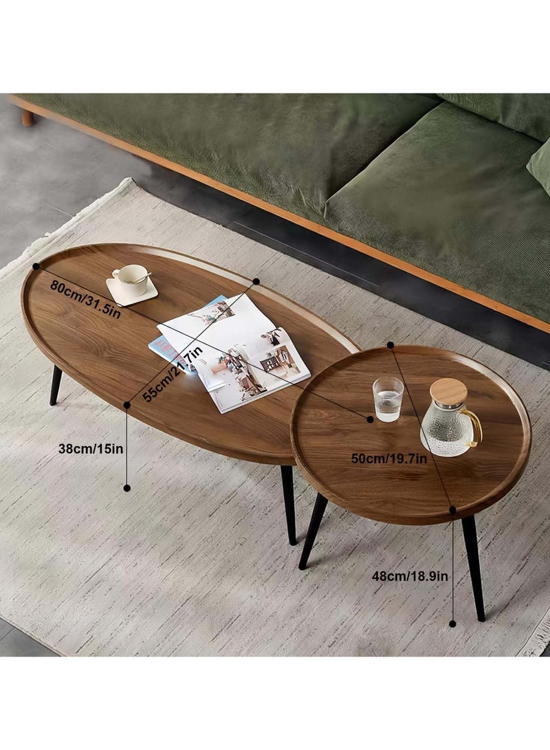 AUTOYSUR طقم طاولتين لغرفة المعيشة، طاولة قهوة مركبة، طاولة شاي مناسبة لغرفة المعيشة وغرفة النوم، طاولة غرفة معيشة كبيرة السعة للتخزين (لون الجوز) - Image 3