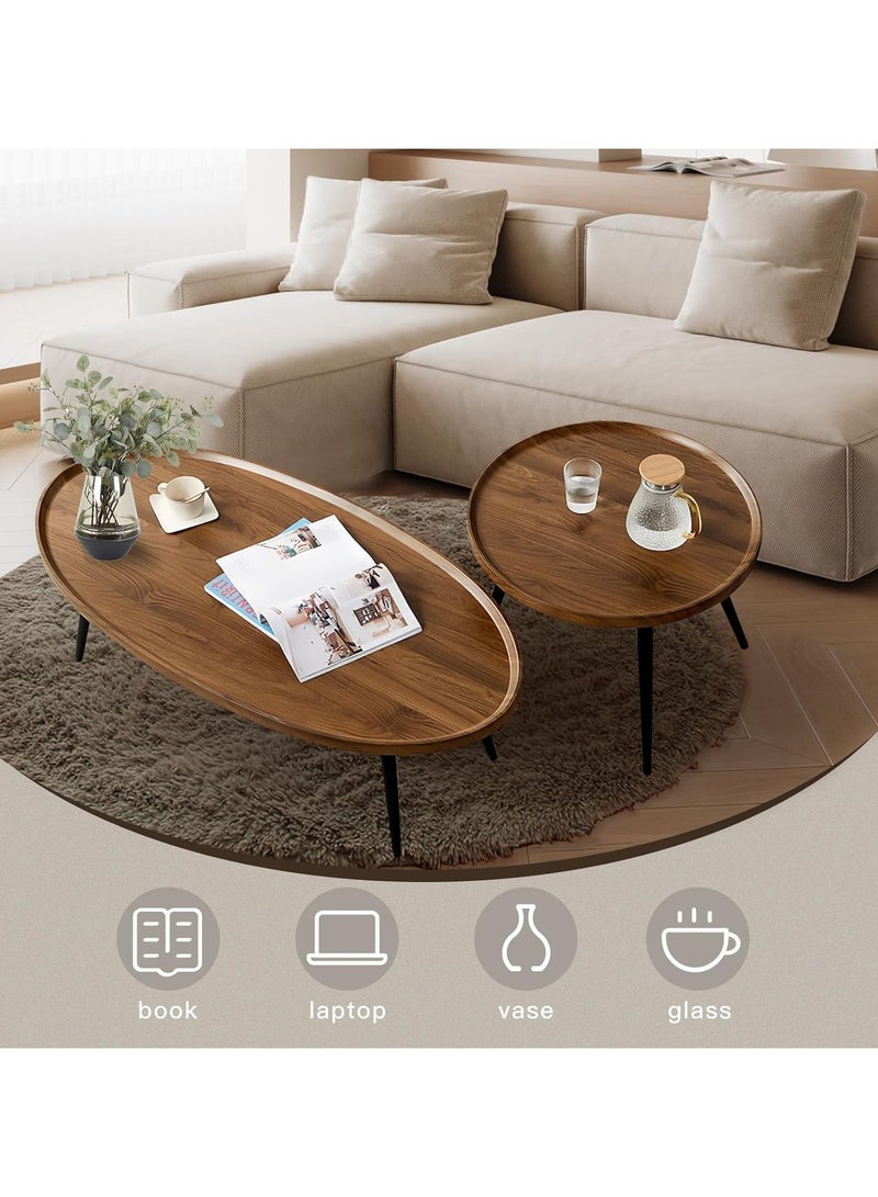 AUTOYSUR طقم طاولتين لغرفة المعيشة، طاولة قهوة مركبة، طاولة شاي مناسبة لغرفة المعيشة وغرفة النوم، طاولة غرفة معيشة كبيرة السعة للتخزين (لون الجوز) - Image 4