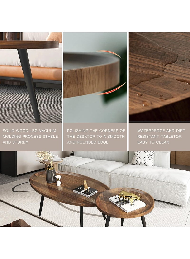 AUTOYSUR طقم طاولتين لغرفة المعيشة، طاولة قهوة مركبة، طاولة شاي مناسبة لغرفة المعيشة وغرفة النوم، طاولة غرفة معيشة كبيرة السعة للتخزين (لون الجوز) - Image 5